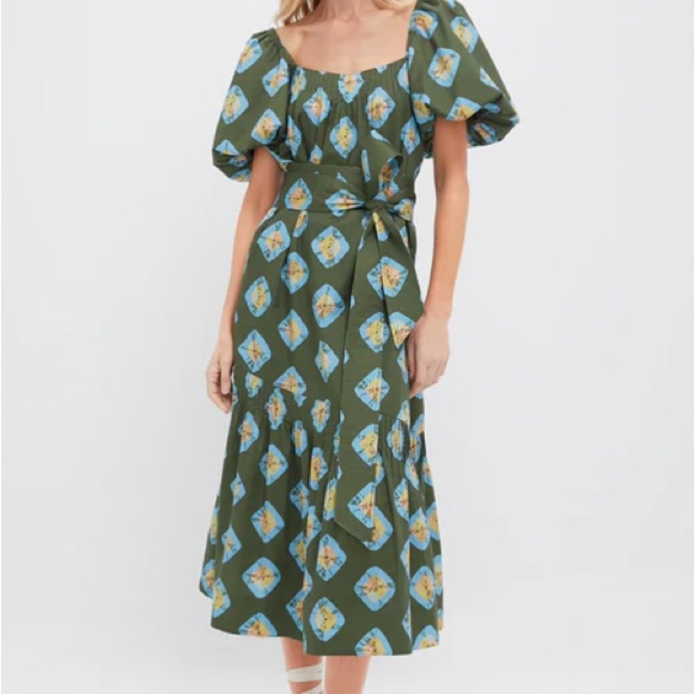 Tuckernuck Olive and Aqua Diamond Clary Dress NWT